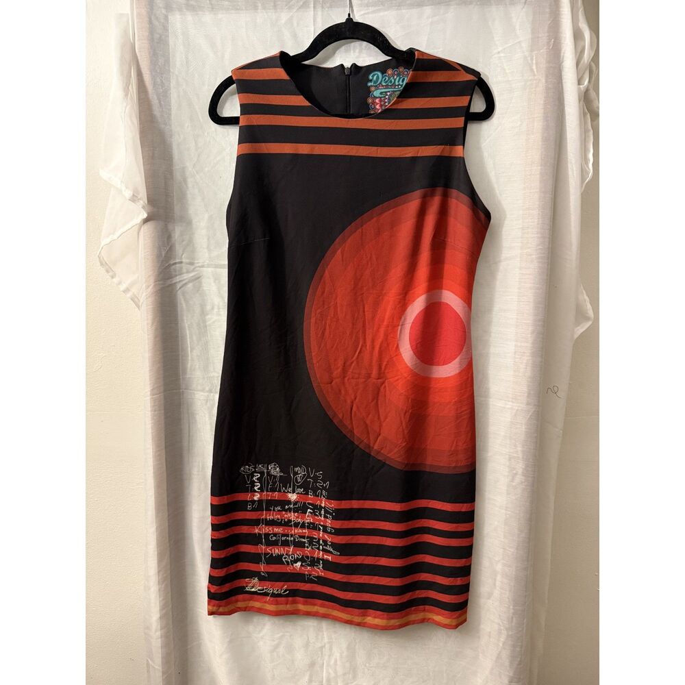 Desigual Black Red & Orange Graphic Shift Dress — EU 40